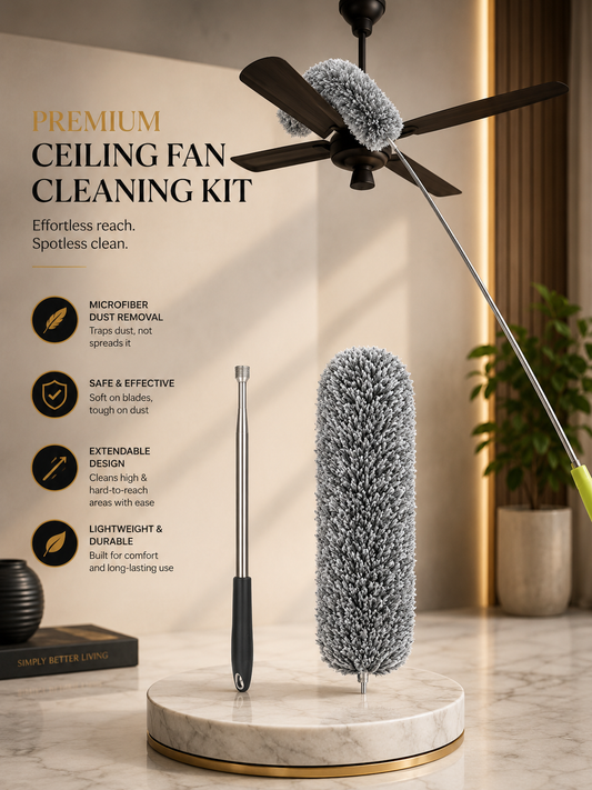 Upgraded Long Handle Microfibre Feather Fan Ceiling Duster for Dust Cleaning with extendable Pole 100 Inch with Anti Scratch Bendable Brush for Cleaning High roof Cobweb Stick