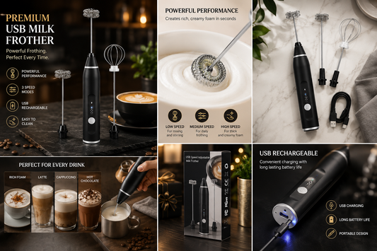 Electric for Coffee Frother with Whisk and, Mixer, Stand‑up Design, for Cream (Whisk Milk), Rechargeable, Stainless Steel