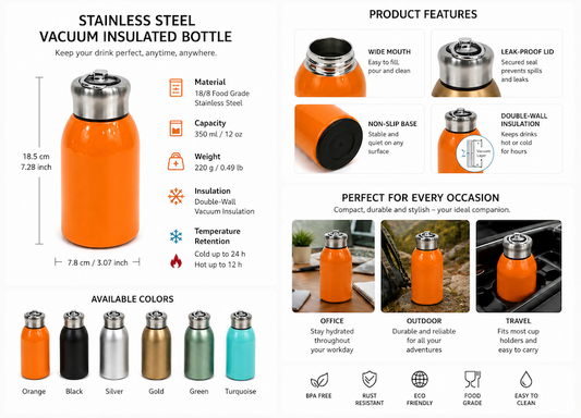 Mini Vacuum Insulated Tumbler Small Stainless Steel Thermal Bottle Water Flask Cups for Hot and Cold Drinks Travel Coffee Mug 300ml