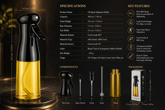 Oil Sprayer for Cooking, Refillable Olive Oil Spray Bottle, Fine Mist Spray Oil Dispenser for Air Fryer, BBQ, Salad, Roasting & Kitchen Use (Spray Bottle)