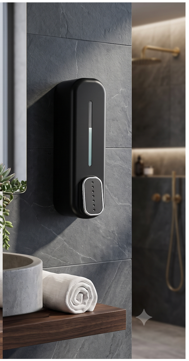 Black soap Dispenser Wall Mounted for Bathroom | Wash Basin | Liquid Sanitizer Shower Gel Dish Wash Soap Dispenser for Bathroom Kitchen 400Ml Pack of (1, Capsule Black, ABS Plastic)