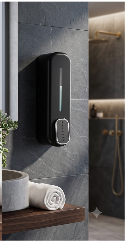 Black soap Dispenser Wall Mounted for Bathroom | Wash Basin | Liquid Sanitizer Shower Gel Dish Wash Soap Dispenser for Bathroom Kitchen 400Ml Pack of (1, Capsule Black, ABS Plastic)
